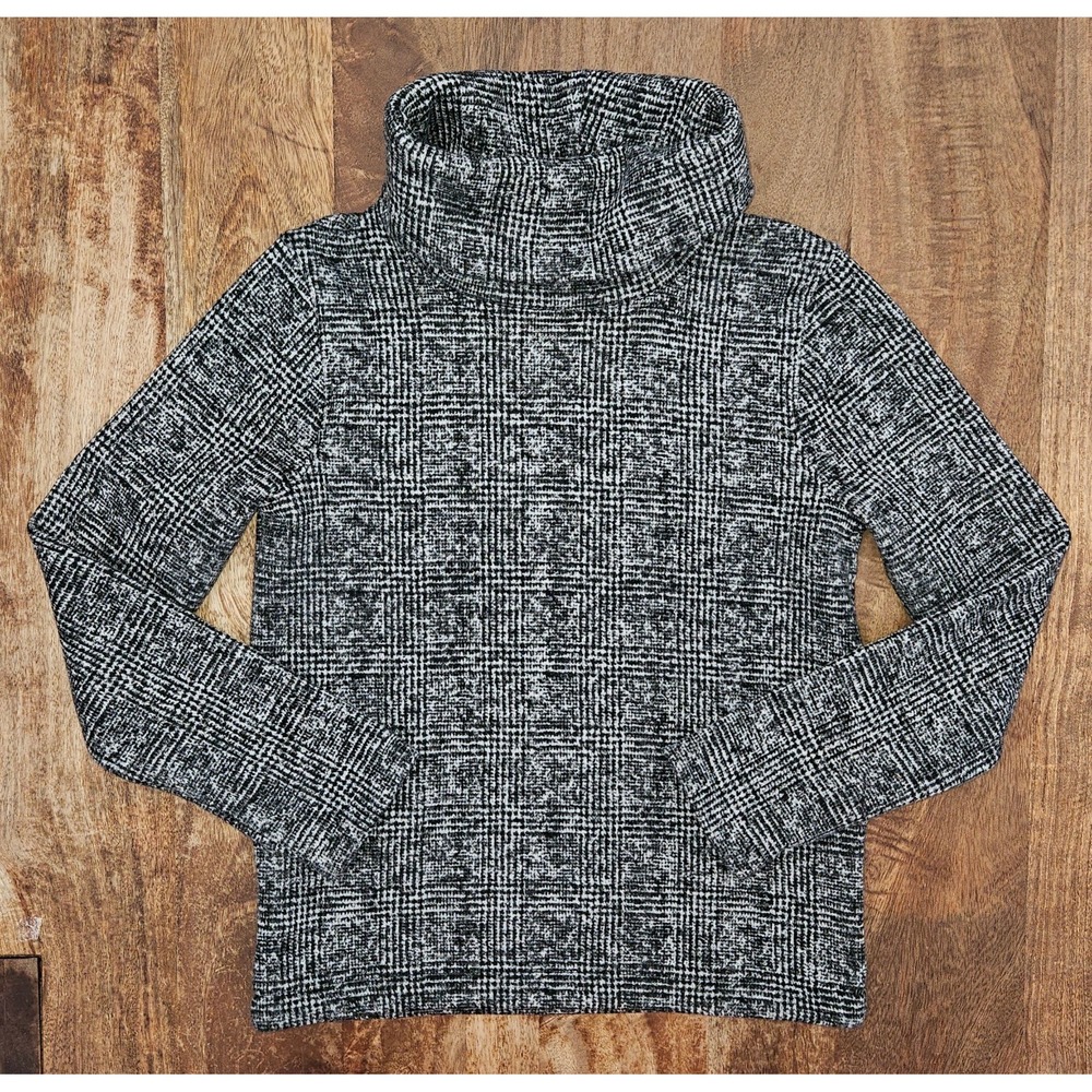 J Crew Funnel Neck Sweater Women S Black White Glen Plaid Pullover Preppy